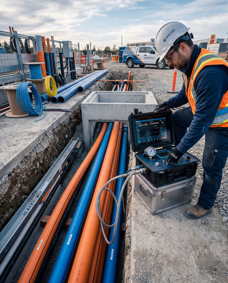 Druckprüfung und Kalibrierung von Rohrsystemen